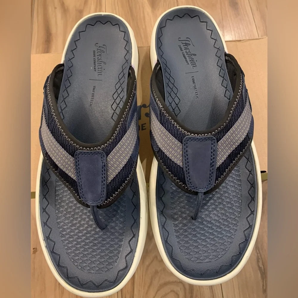Florsheim Tread Lite Thong Sandal Navy Knit/Nubuck/White Sole 14 M (D)